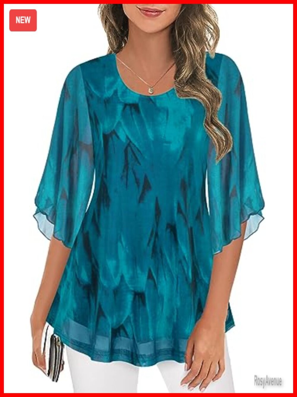 Women's 3/4 Sleeve Mesh Tunic Blouse Sheer Layered Work Top